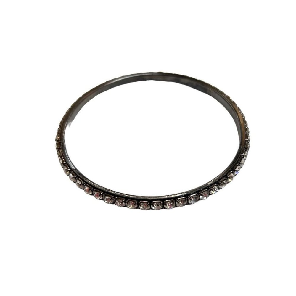 Silvertone Bangle Bracelet Rhinestone Studded 2.5" Diameter